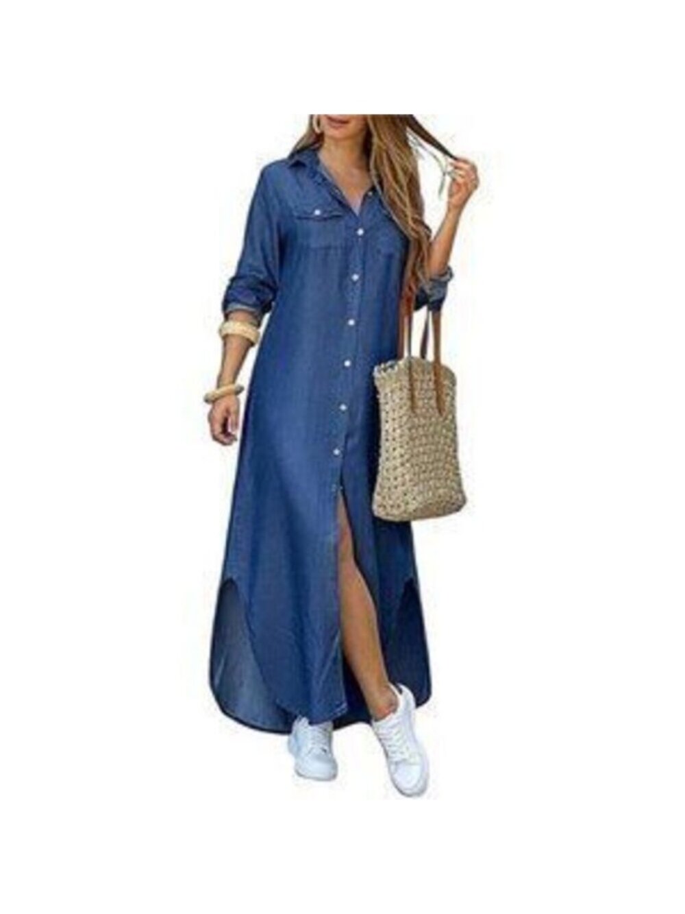 Women's Casual Print Button Front Maxi Shirt Dress